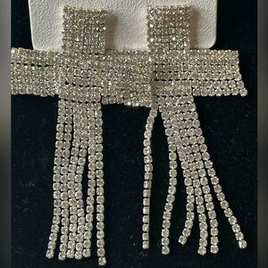 Rhinestone Dangly Cross Pierced Earrings